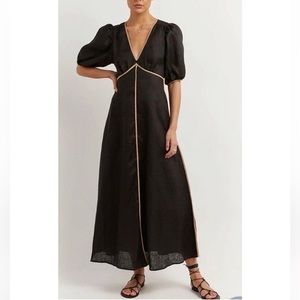 NWOT Dissh Lucia Bow Longline Black Tan Maxi Dress Size 6